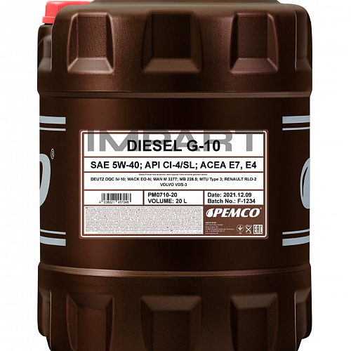 Масло моторное DIESEL G-10 PEMCO 5W-40 UHPD (20 литров)